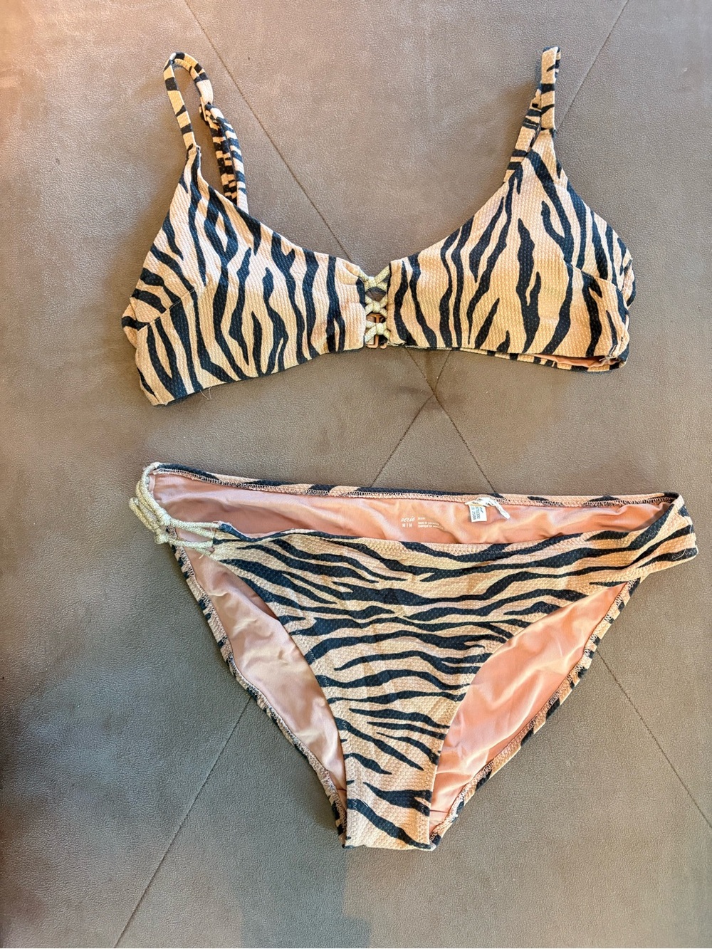 American Eagle Outfitters Beige and Black Zebra-Stripe Bikini Set